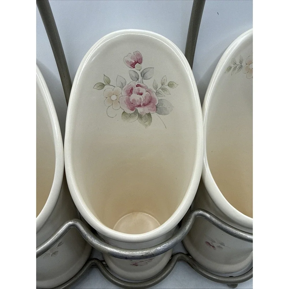 Pfaltzgraff TEA ROSE Flatware Caddy Silverware Utensil Holder With Stand.